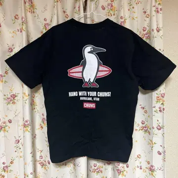 CHUMS 펭귄 서핑보드 T셔츠 블랙