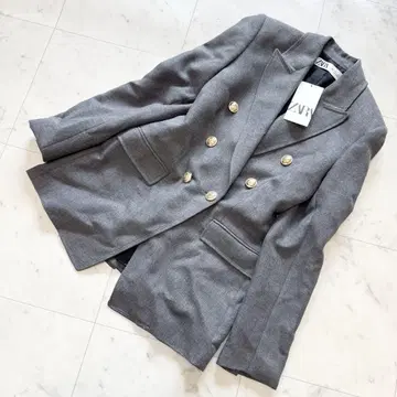 [ 새상품 ] ZARA 자라 더블 자켓 테일러드 골드 버튼 그레이
