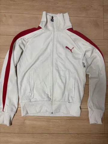 PUMA 풀 집업 저리 L 사이즈 화이트/레드 트랙 자켓