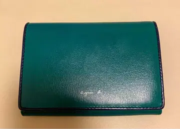 agnes b. 에네스베 이단 접이식 지갑 가마구치 그린 천연 가죽 가죽