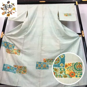 MK-1696 츠케사게 츠무기 시보리 꽃+덩굴 패턴 옅은 비색 톨 사이즈