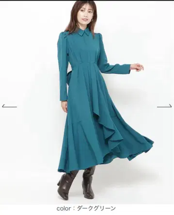 앙데팡당 카라 부착 터콰이즈 블루 원피스
