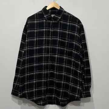 새상품급 GOLD 체크 면 빅 셔츠 M 골드 동양 블랙