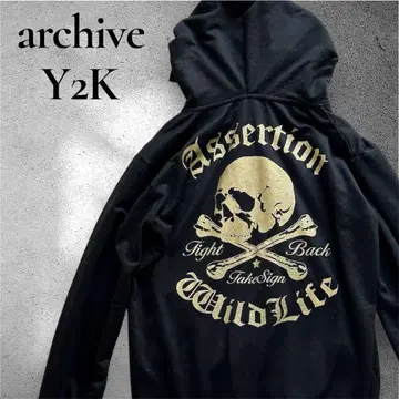 Y2K archive 후디 후드티 빅 스컬 골드 헤이세이