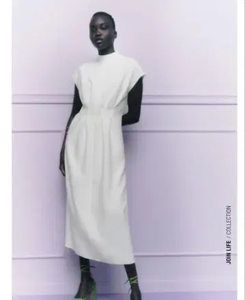 ZARA 자라 다트 디테일 미디 원피스 화이트 M 사이즈