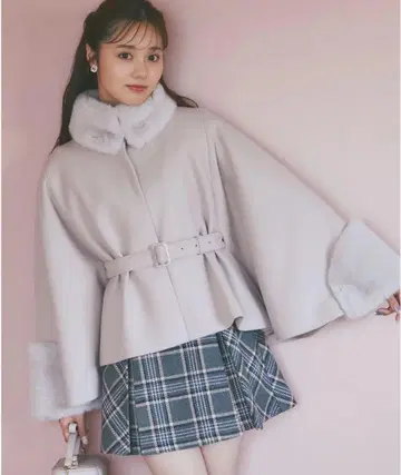 tocco closet 케이프 코트 벨트 포함 그레이쉬 핑크