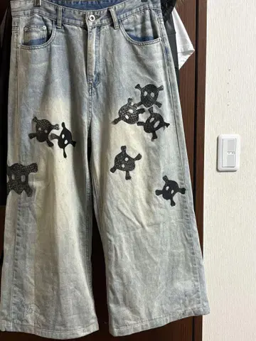 archive skull patch work denim pants y2k
