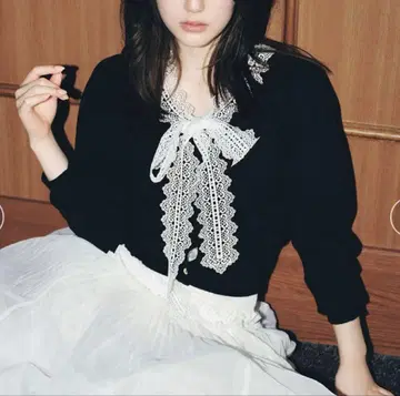 snidel 레이스 보타이 가디건 블랙