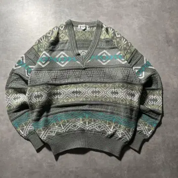 pitti italy V넥 노르딕 니트 스웨터