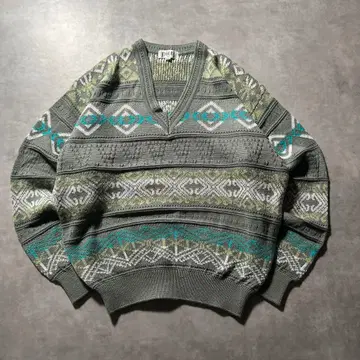 pitti italy V넥 노르딕 니트 스웨터