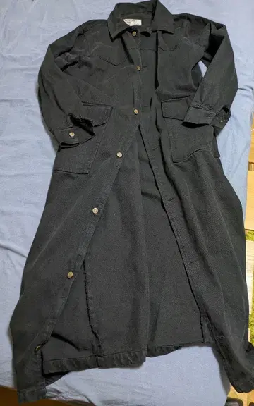 롱 코트 블랙 데님 고티에 느낌 구제 의류 모드 XL