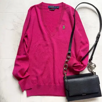새상품급 랄프 로렌 폴로 V넥 니트 울 스웨터 핑크