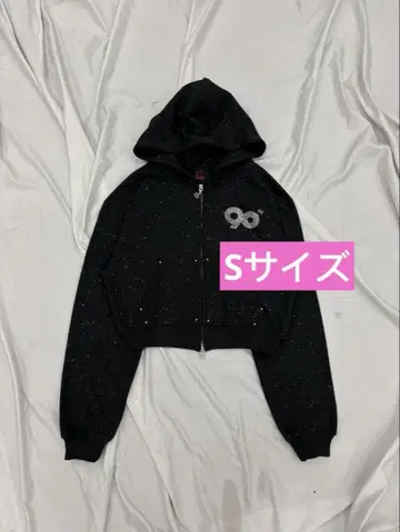 9090 girl Logo Glitter Zip Hoodie BK S