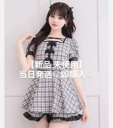 [ 새상품 ] pium 피움 바이컬러 가죽 리본 셋업 아이보리 체크