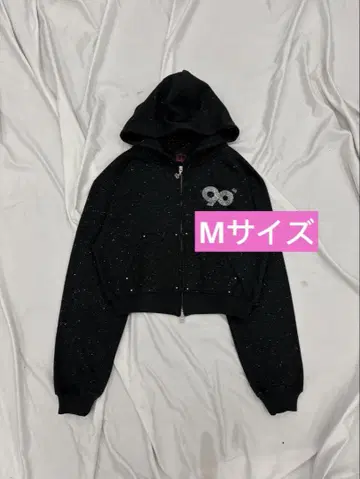 90 girl Logo Glitter Zip Hoodie BK M