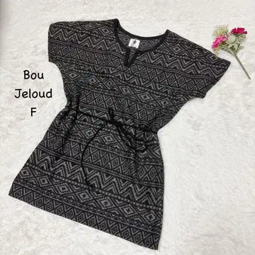 부즈루드 [ F ] 기하학 패턴 반팔 니트 튜닉 가을/겨울 다크 그레이