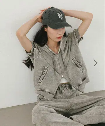 Heather 더블 ZIP 후디 그레이 가공
