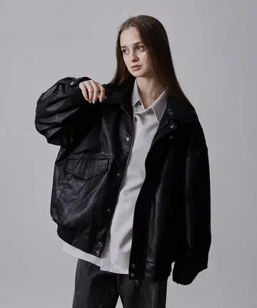 CLEL 빈티지 디자인 인조 가죽 블루종 블랙 S