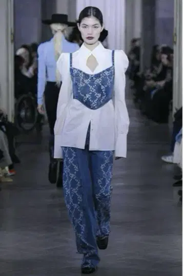 FETICO FLOWER EMBROIDERED DENIM BUSTIER