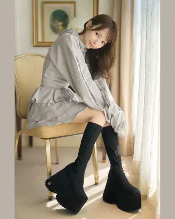 미셸 마카롱 통굽 스트레치 롱 부츠 M