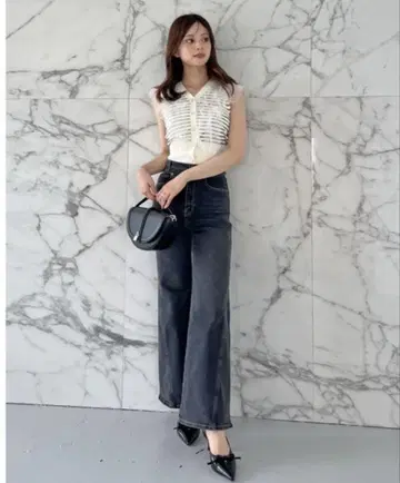 Sustainable 스트레치 플레어 데님 팬츠 블랙 사이즈 0