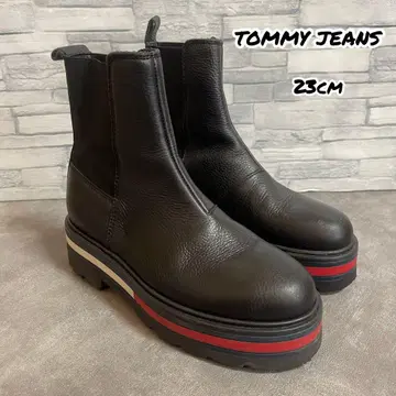 TOMMY JEANS 로고 부츠 사이드 고어 가죽 숏 23cm