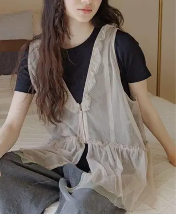 택 포함 새상품 nico and - 모듬 프릴 튤 베스트