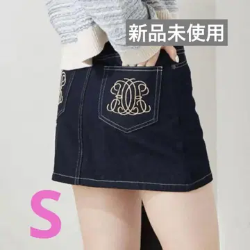 CHICO 포켓 자수 사다리꼴 데님 스커트 네이비 미사용 새상품 S