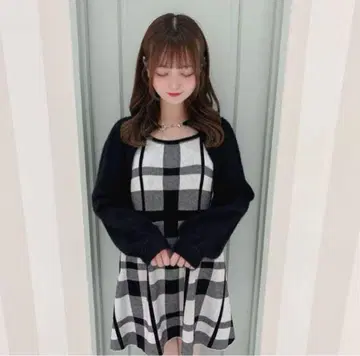 evelyn 에블린 볼레로 체크 OP 블랙 니트 원피스