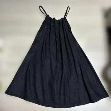 언이퀄, 린넨 100%, 개더 원피스, 내추럴 계열, 블랙