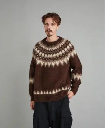 BATONER mohair nordic crew neck brown