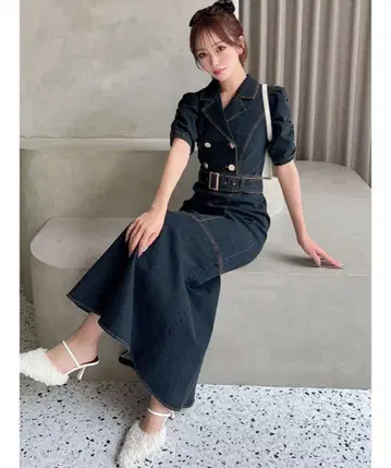 리젝시 스티치 디자인 머메이드 원피스 블랙