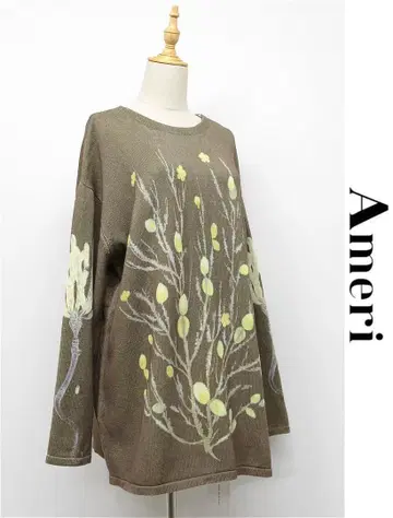 J423/미사용 24SS AMERI VINTAGE 스웨터 꽃무늬 카키