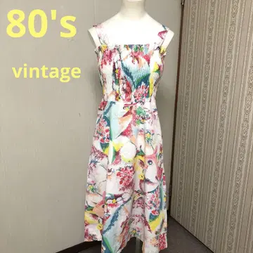 80s 빈티지 꽃무늬 슬리브리스 원피스