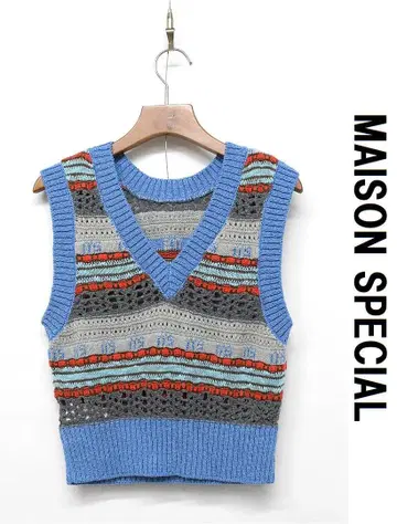 J422/새상품급 MAISON SPECIAL 니트 베스트 V넥 보더