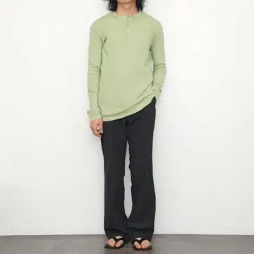 AURALEE ORGANIC SOFT RIB HENLEY NECK L/S