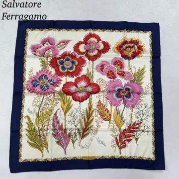 I535 미사용 새상품 살바토레 페라가모 스카프 네이비 여성용