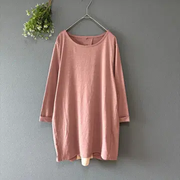 치아 프리 [M] 새상품급 얇은 소재 롤업 7부 소매 튜닉 백 슬릿