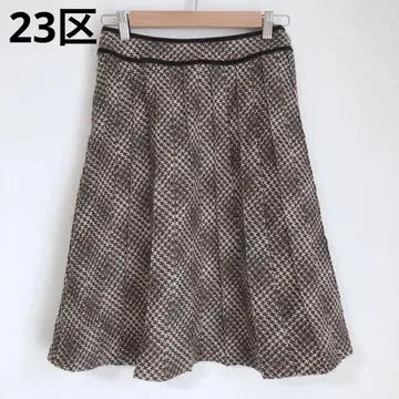 23KU 플리츠 스커트 미디 스커트 고급 모 일본제 브라운 34