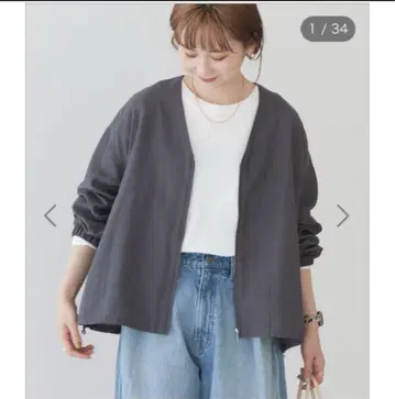 그레이 벌룬 슬리브 V넥 ZIP 블루종 아메리칸 홀릭