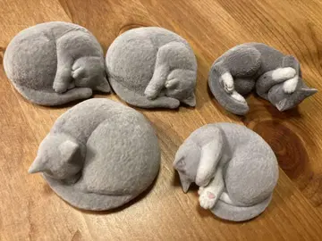 고양이 피규어 5개 세트 그레이