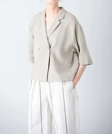 카구레 봄/여름 린넨 린넨 그레이 베이지 반팔 테일러드 자켓