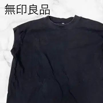 [ 무인양품 ] 상의 T셔츠 블랙 슬리브리스 심플 무지