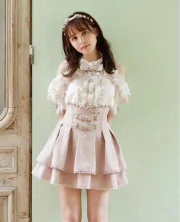 LIZLISA 2단 리본 벨트 치마바지 핑크