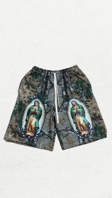 성모 마리아 프린트 카모플라주 숏팬츠