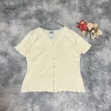 로라 애슐리 (M) 반팔 가디건 무지 V넥 코튼 100%