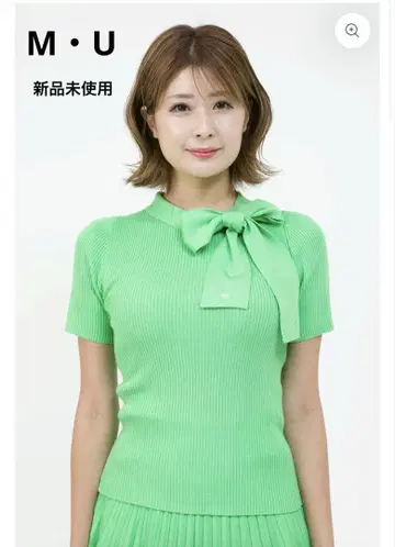 미사용 새상품 현행 MISAKO UESAKO 리본 리브 니트