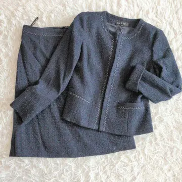 INDIVI 다크 네이비 트위드 수트 자켓M 스커트L