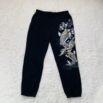 일본풍 경 일본풍 패턴 잉어 바지 5L 블랙 빅 사이즈