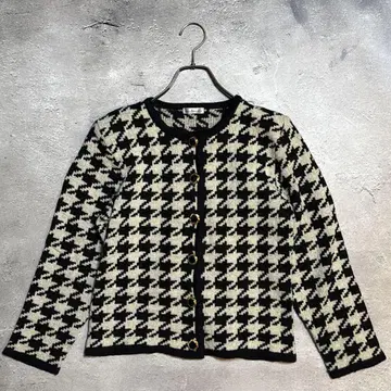 하운드투스 패턴 니트 가디건 울 90% 골드 버튼 모노톤 M 상당